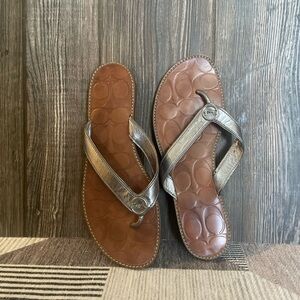 Brown and Silver Coach Sandals